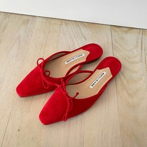 Manolo Blahnik ballerino flat red suede mule